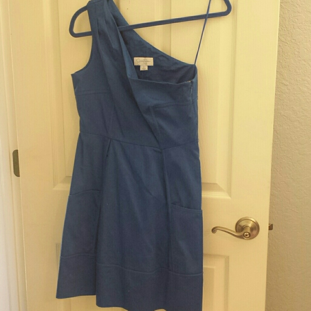 Jessica Simpson one shoulder royal blue dress